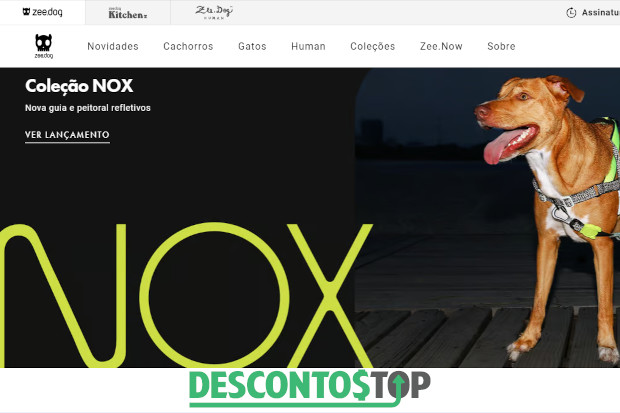 Captura de tela do site Zee Dog, mostrando boa parte do Banner inicial