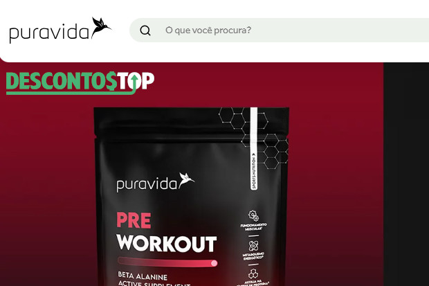 Captura de tela do site Puravida mostrando o logo da empresa e o banner inicial