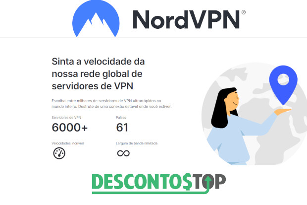 Captura de tela de informações no site NordVPN, com o logo centralizado no topo