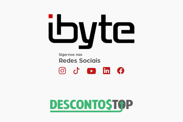 Captura de tela do site ibyte, onde fica a imagem das logos das redes sociais onde a loja se encontra. Além disso também mostra a logo da loja.