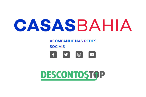 Captura de tela do site Casas Bahia, onde fica a imagem das logos das redes sociais onde a loja se encontra. Além disso também mostra a logo da loja.
