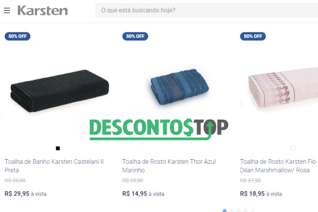 Captura de tela demonstrativa do site Karsten, mostrando alguns produtos em promoção