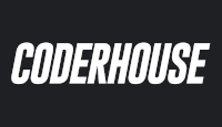 Logo Coderhouse com as letras do nome da marca na cor branca sobre um fundo na cor preta.