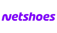 Logo Netshoes com o nome da marca apresentando letras na cor roxa.