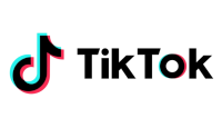 Logo TikTok com o ícone da marca acompanhado pelo nome da empresa com letras na cor preta.